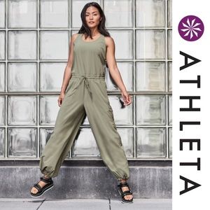 Athleta Revive Jumpsuit Olive Green Sporty Jumper